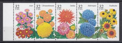 ! Spojené státy ** Mi.2637-41 Květiny, flóra, příroda (Mi€ 4)
