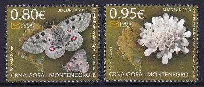 Černá Hora ** Mi.326-327 Motýli, flóra (Mi€ 3,50)