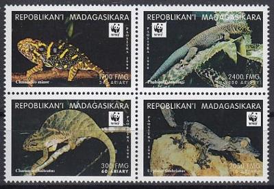 Madagaskar **  Mi.2313-16 Plazi WWF (chamaleoni, gekoni) 15 Mi€ !!!