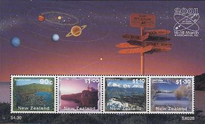 Nový Zéland ** Mi.Bl.124 Krajinky, výstava Stamp Odyssey 2001 (Mi€ 9)