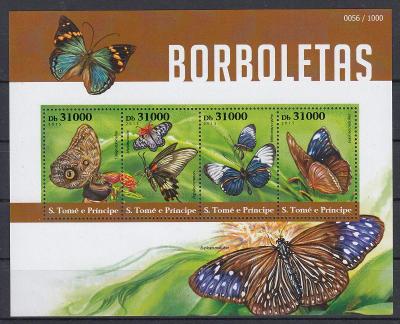 Svatý Tomáš a Princův ostrov ** Mi.Kl.6203-06 Motýli, hmyz (Mi€ 12)