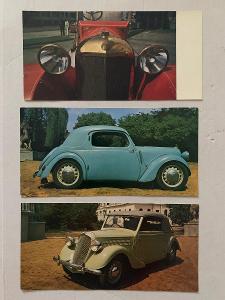 Staré pohlednice L&K MF 1917, Škoda Rapid 1937, Škoda Sagita 1939