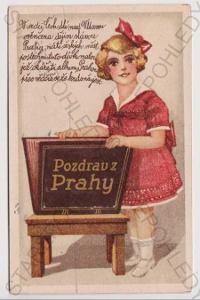Praha - dívka s knihou - leporelo, kolorovaná