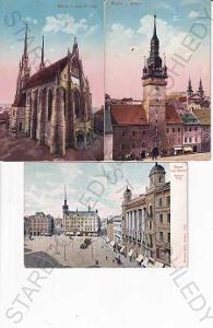 Brno, Brünn, 3 ks, kolorovaná, radnice, náměstí, k