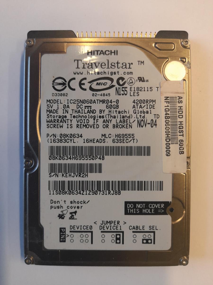 IDE disk Hitachi-IC25N060ATMR04-0 60GB 60GB 2,5"  - Počítače a hry