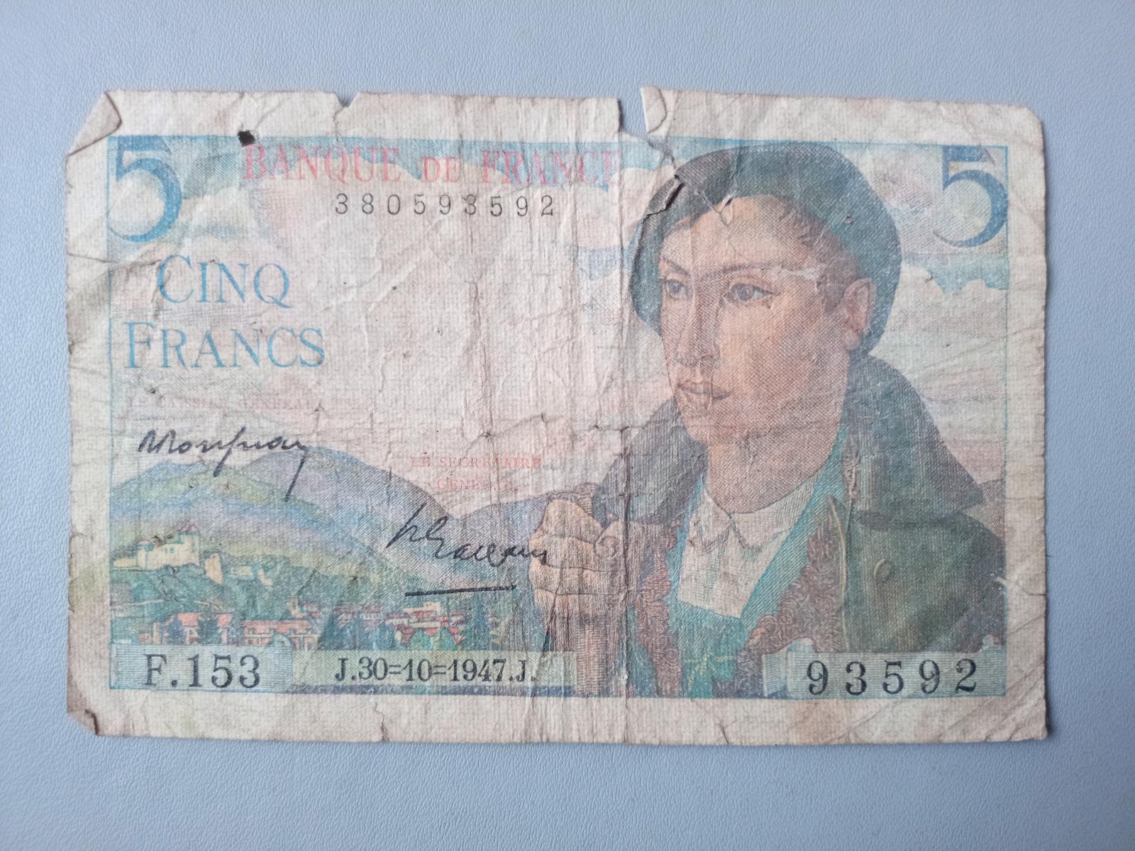 5 francs Francúzsko 1947. - Bankovky
