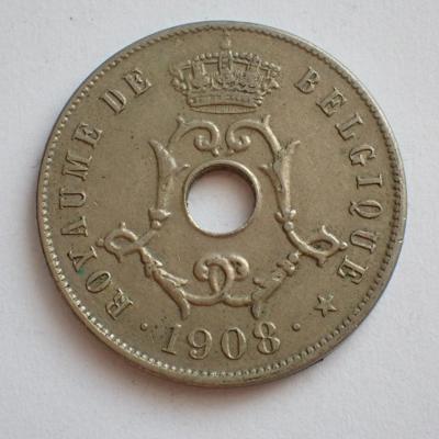 Belgie - 25 cent 1908 (9.6b3)
