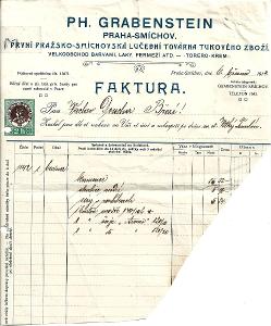 Část fir. účtu, 1914, Ph Grabenstein, tuky, Smíchov, do Březí, Temelín