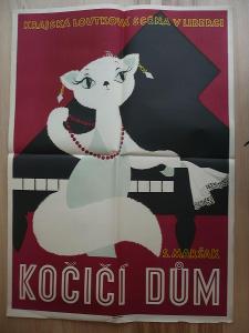 Kočičí dům (plakát, loutky, ČSSR, Krajská loutková 