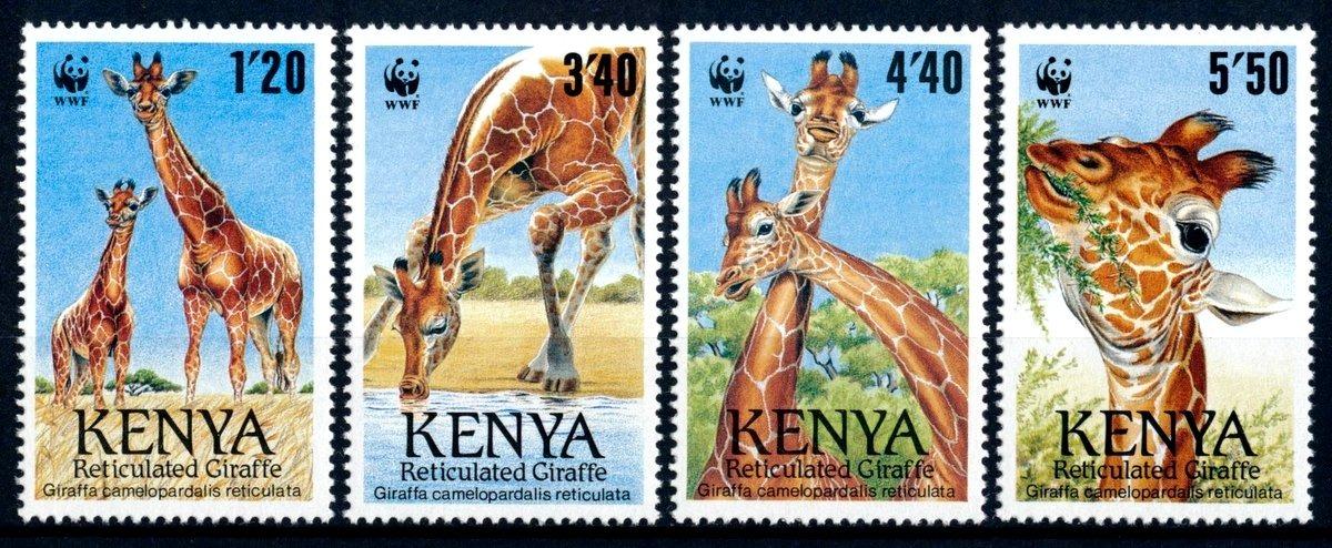Keňa 1989 **/Mi. 481-4 , žierafy , WWF , /L22/ - Známky fauna
