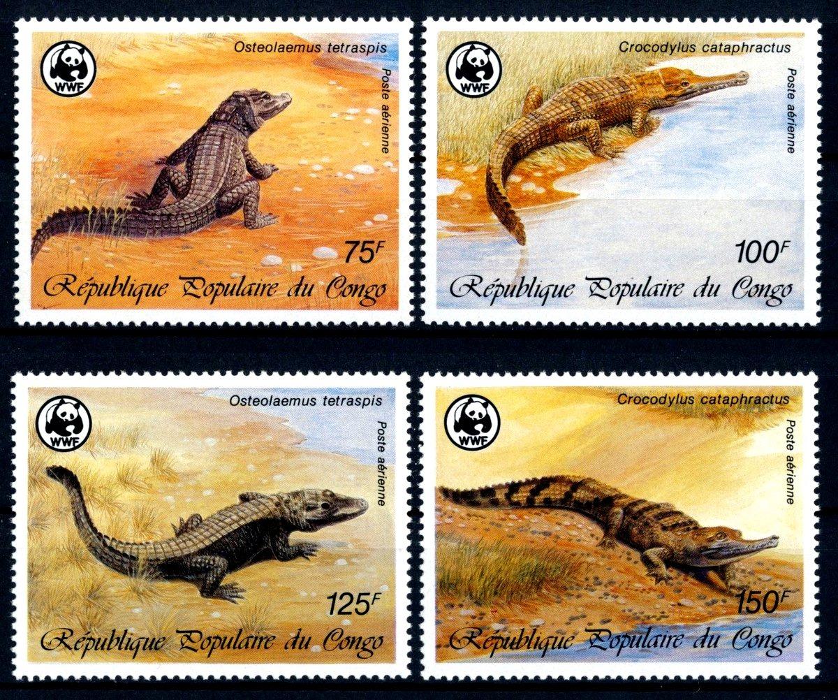 Kongo 1987 **/Mi. 1063-6 , Krokodíly , plazy , WWF , /L22/ - Tematické známky