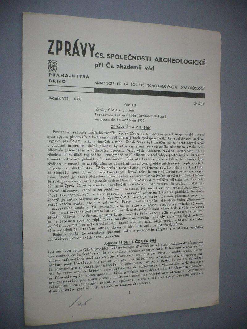 Správy Čs. spoločnosti archeologické, 1/1966 (VII) - Knihy a časopisy