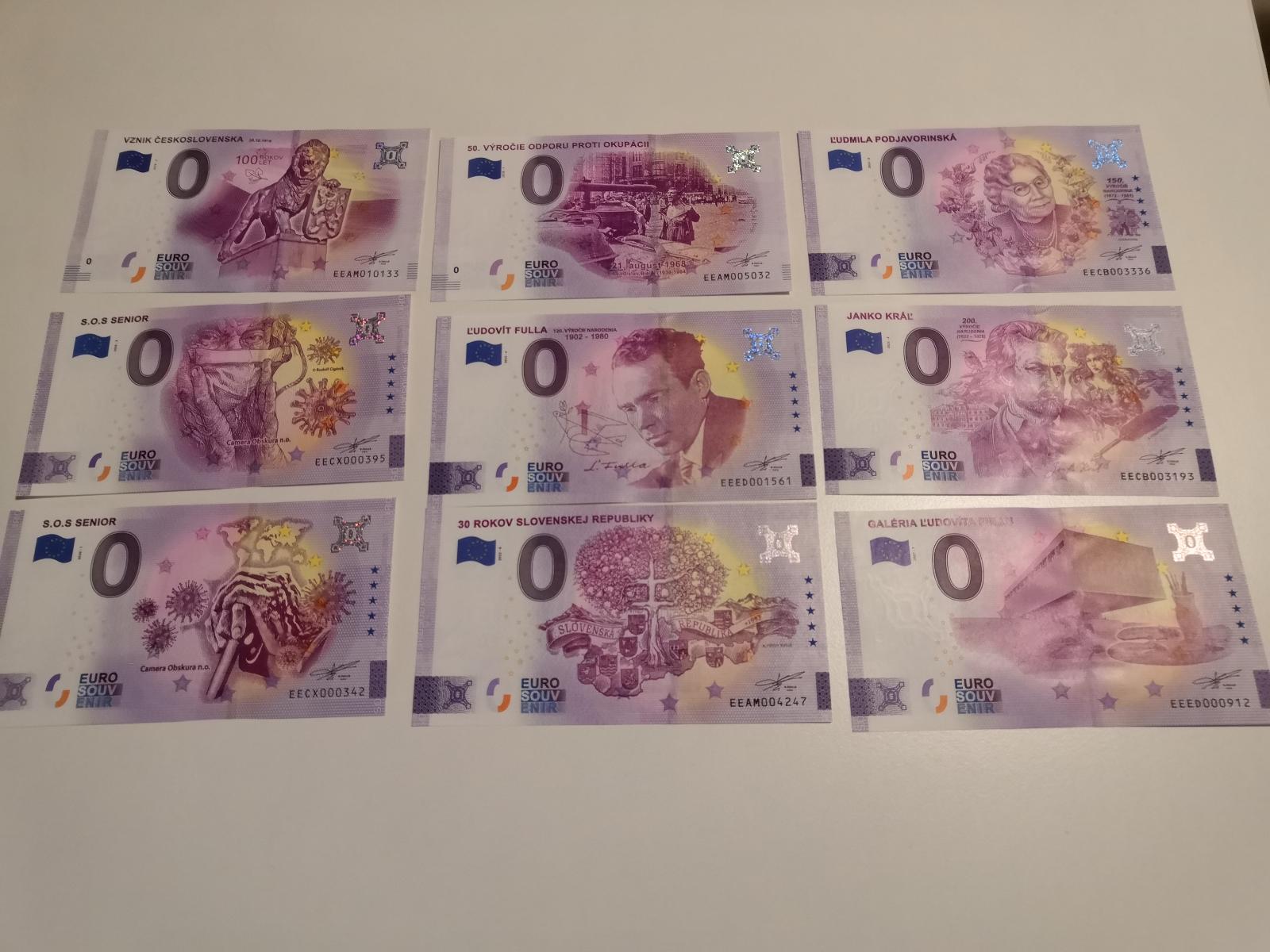 0 Euro bankovka / souvenir, SK 9ks MIX - Zberateľstvo