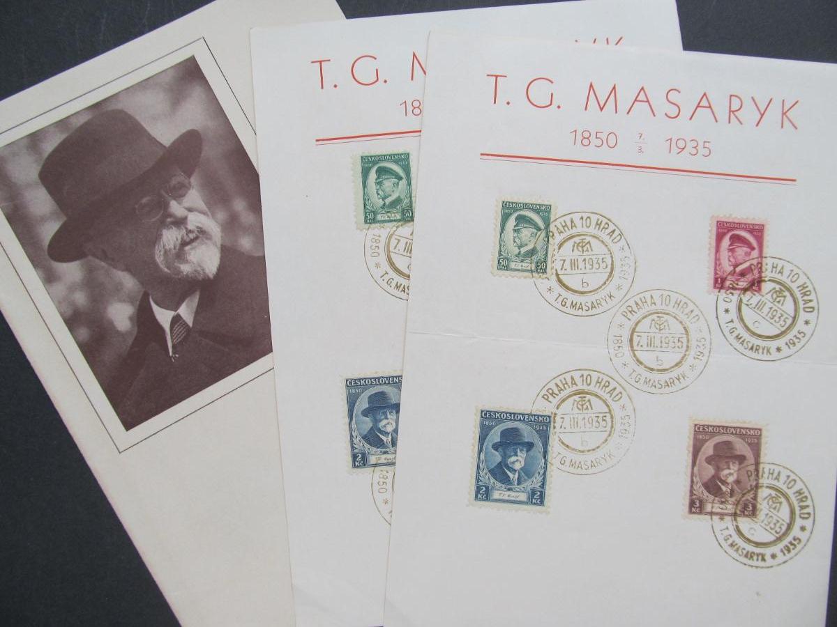 p7198 Pamätný list T.G.Masaryk 1935 b,c,d, pamätné pečiatky - Filatelia