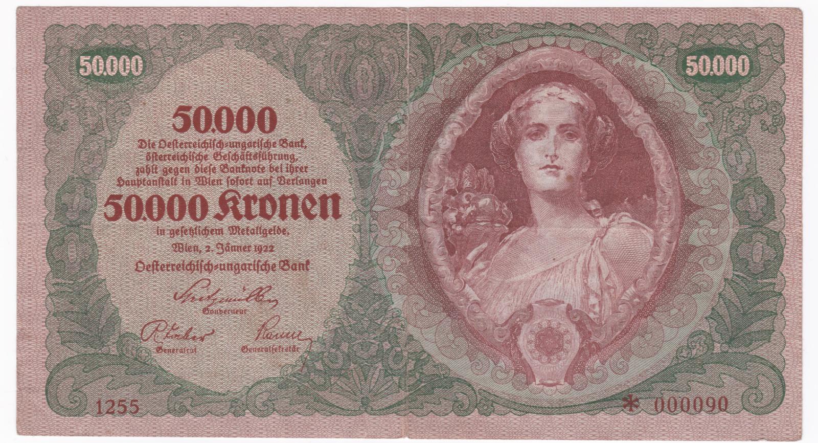 50 000 Rakúska koruna, 1922, séria 1255 - Bankovky
