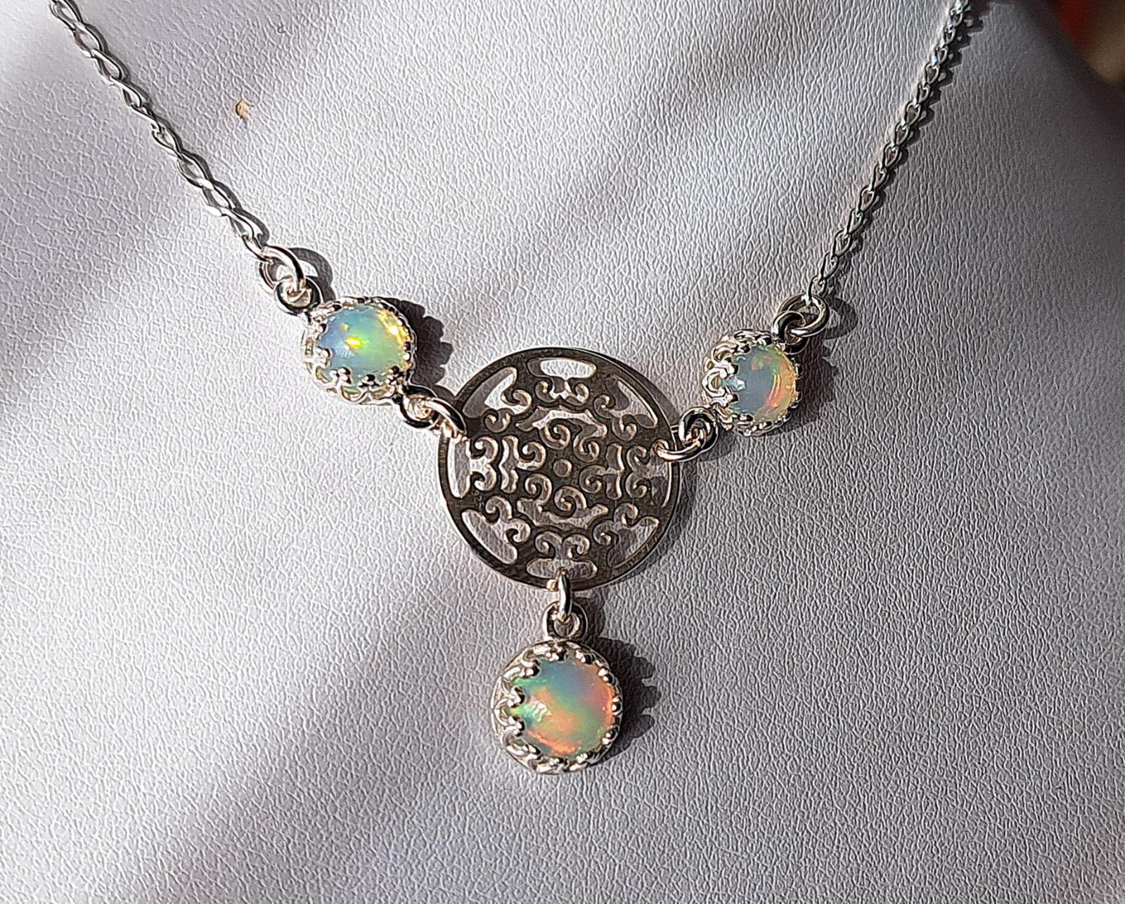 Nový strieborný náhrdelník s prírodným etiópskym opálom Ag 925/1000 - Šperky