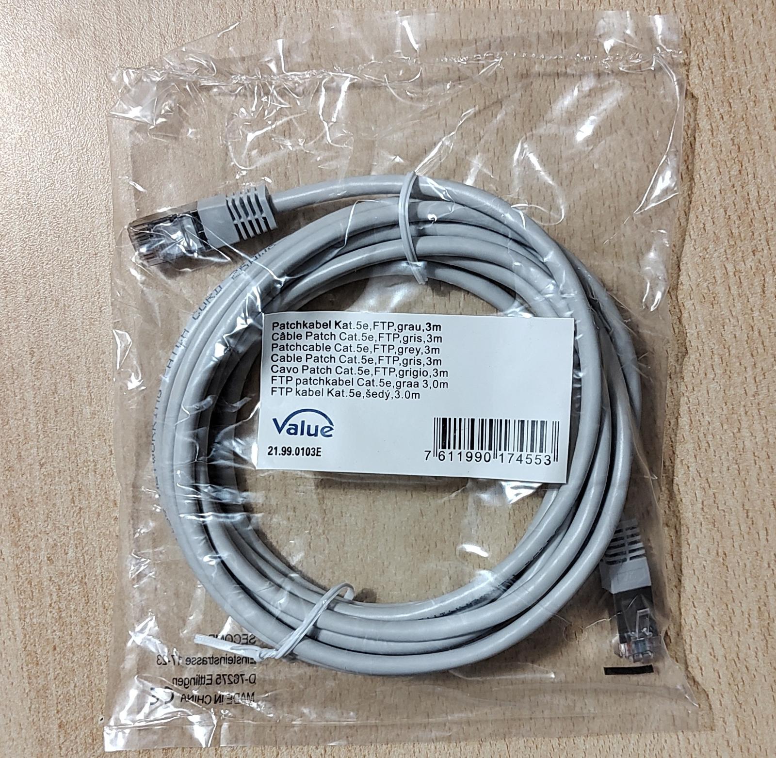 Ethernetový kábel FTP kat. 5e, sivý, 3m - Komponenty pre PC
