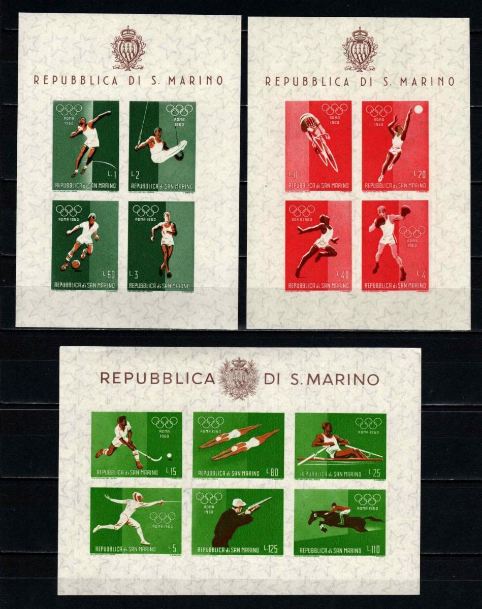 ** SAN MARINO: Sér. aršíkov Letná olympiáda RÍM 1960 (II) kat. 12,- Mi€ - Známky