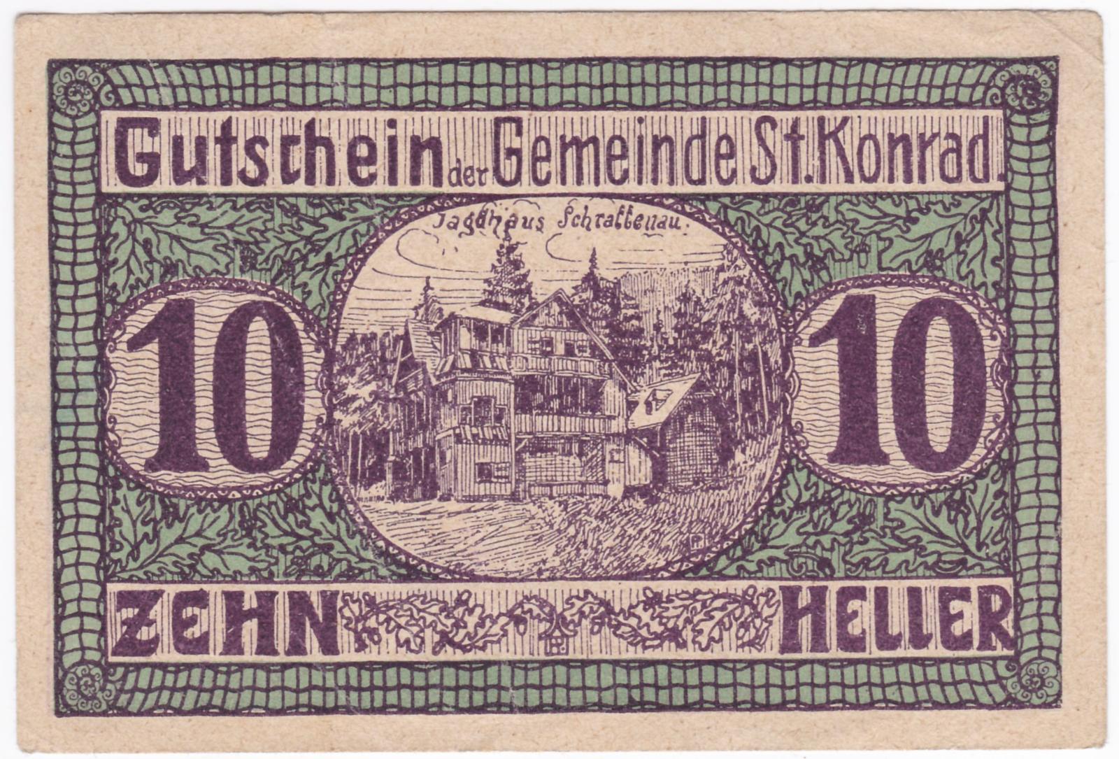 10 heller, Rakúsko, Gemeinde St. Konrad, 01. Juli 1920 - Bankovky