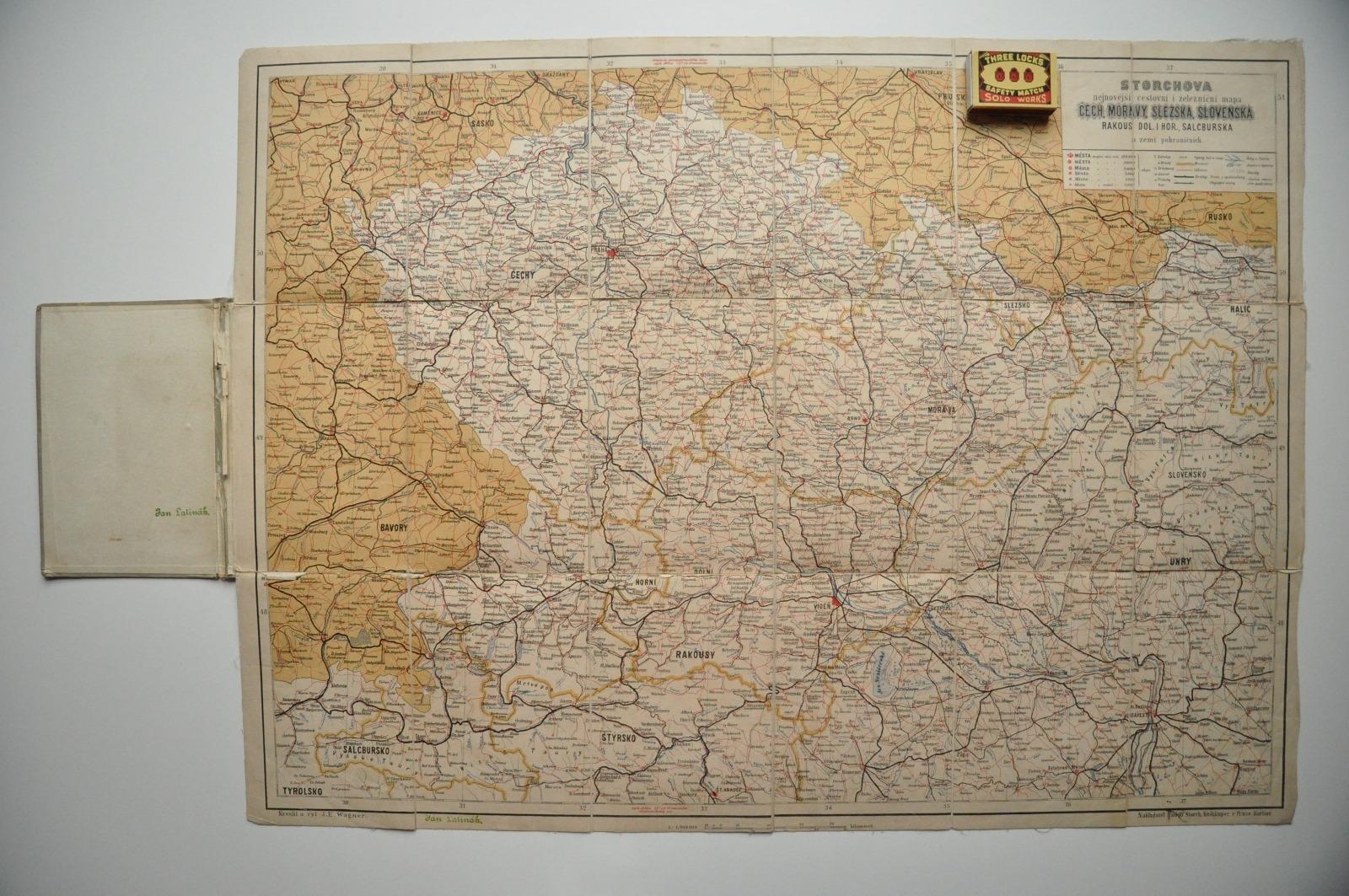 ČECHY MORAVA SLEZSKO SLOVENSKO - CESTOVNÁ A ŽELEZNIČNÁ MAPA - 1910 - Staré mapy a veduty