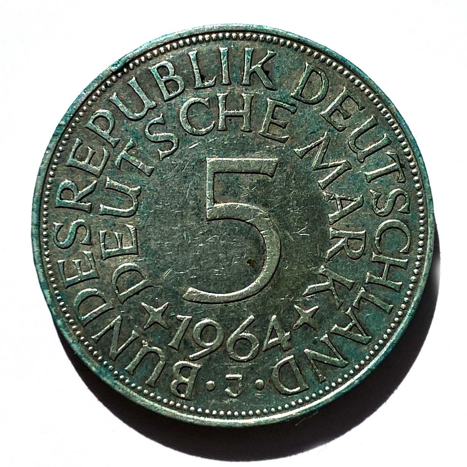 Strieborná 5 Marka 1964 J Nemecko - Numizmatika