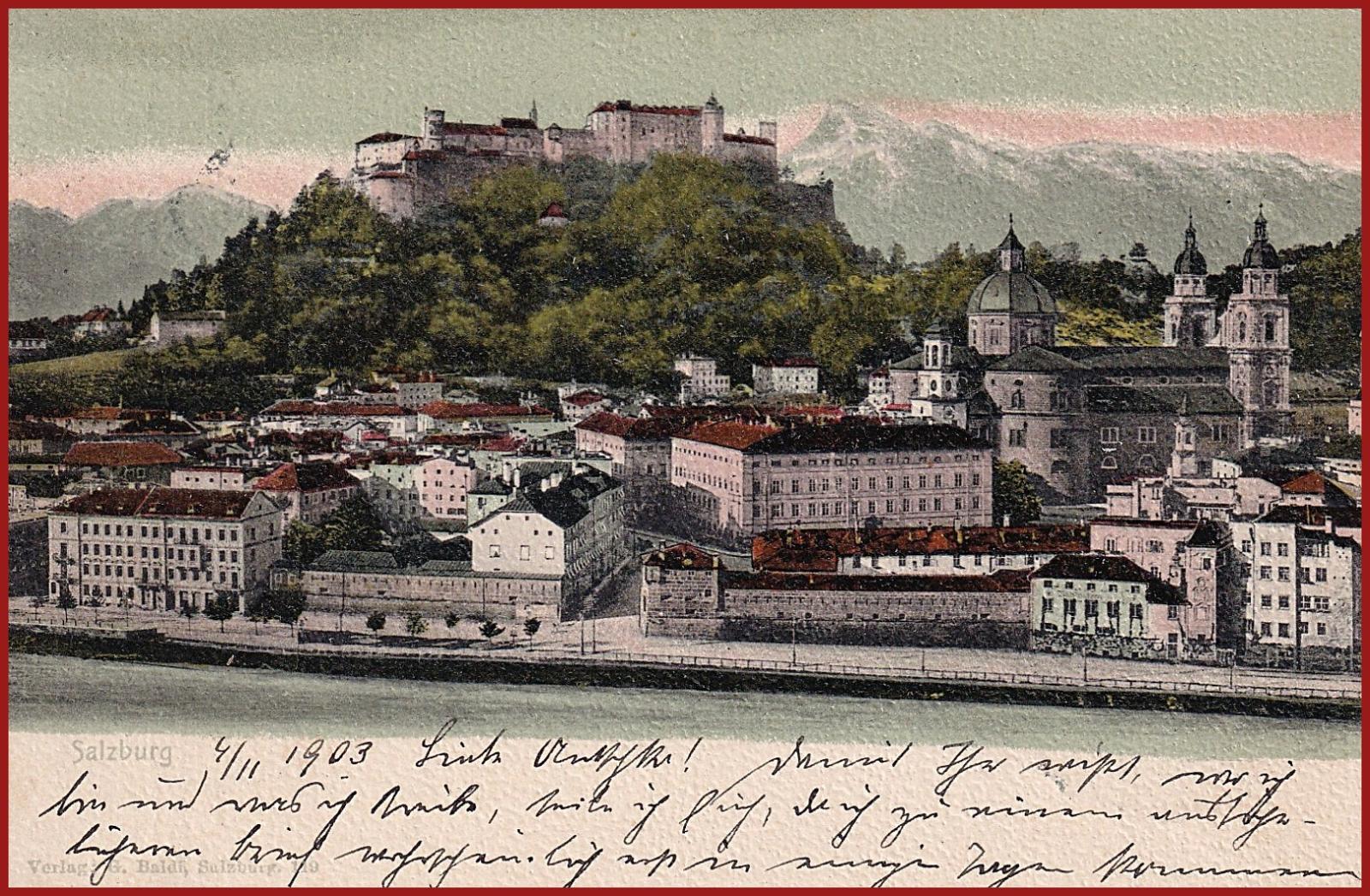 Salzburg * časť mesta, pevnosť, hrad, hory * Rakúsko * Z646 - Pohľadnice