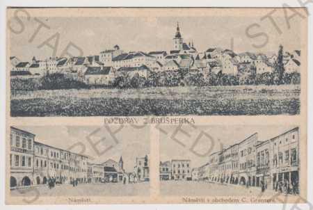 Brušperk - celkový pohľad, námestie, obchod Granzer - Pohľadnice miestopis