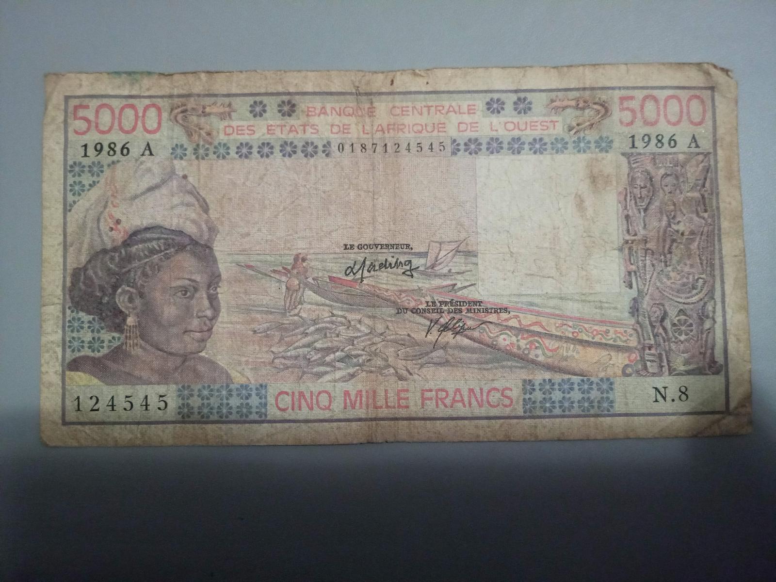 5000 francs Štáty západnej Afriky 1986. - Zberateľstvo