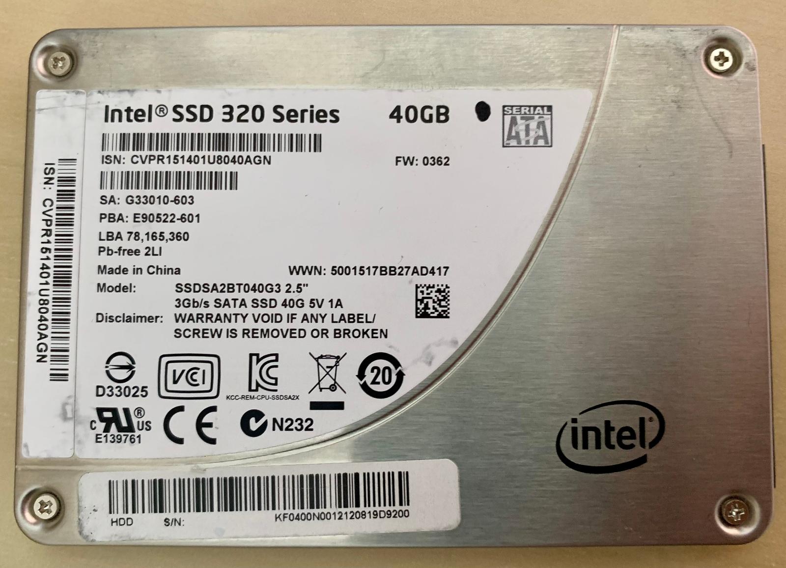 Intel 2.5'' SSD 40GB - Počítače a hry