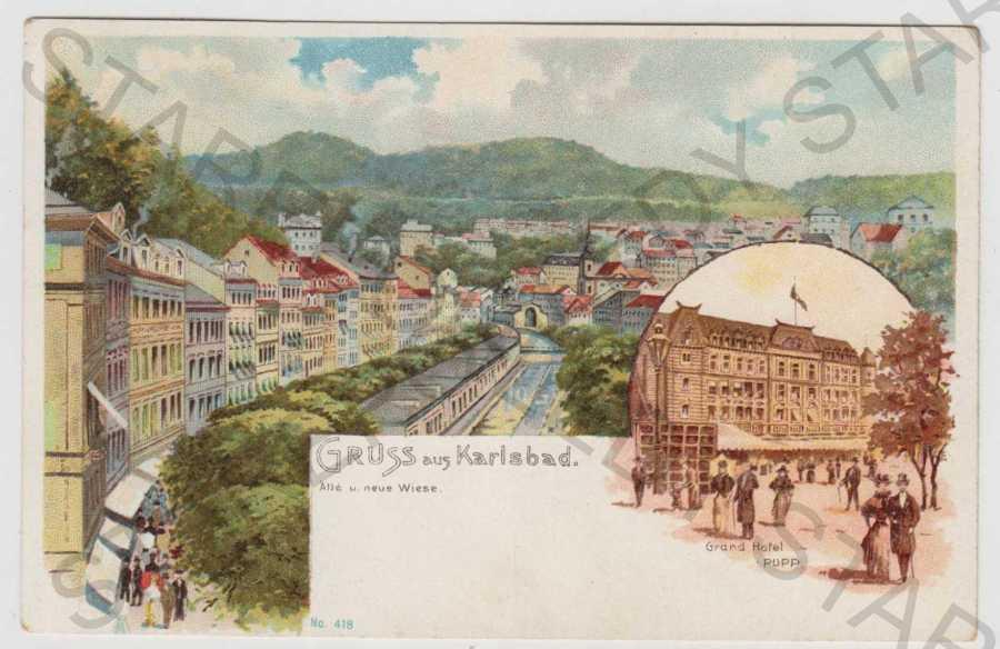 Karlovy Vary (Karlsbad), viac záberov, pohľad ulicou - Pohľadnice miestopis