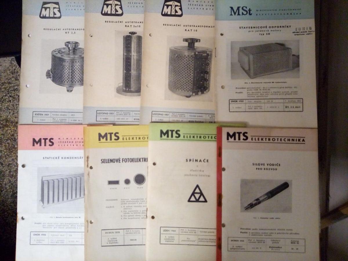 Stará sbírka prospektů katalogových listů MTS elektrotechnika -V-9ks  - Starožitnosti