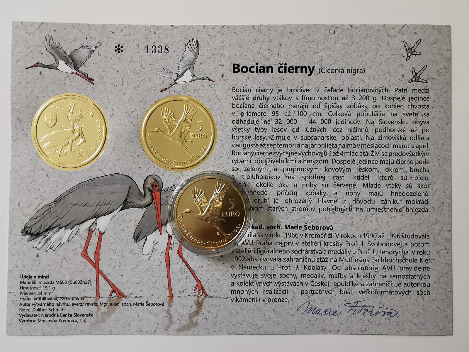 5€ SR 2023 Bocian černý + autorská karta, len 2000 ks - Zberateľstvo