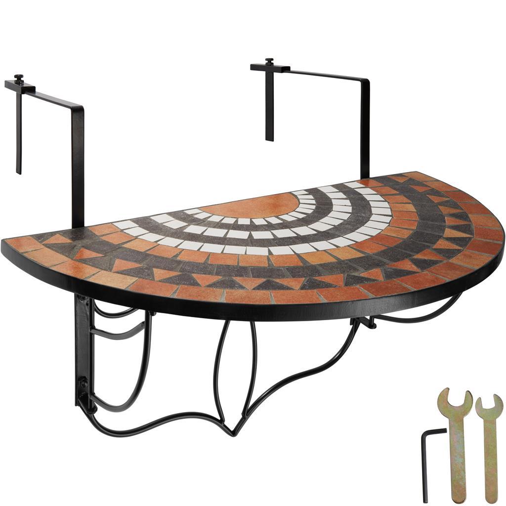 tectake 402774 skladací stôl na balkón s mozaikou - terakota/biela - Záhrada