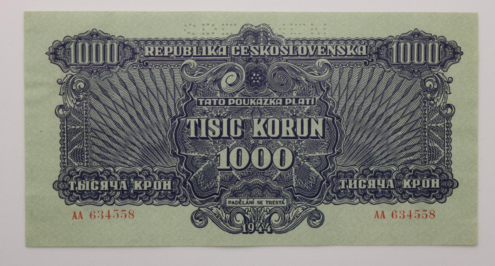 1000 K poukaz 1944 - AA - perforovaná - Bankovky