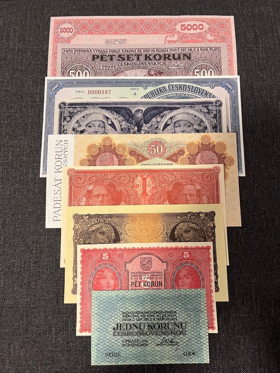 Súprava Československých bankoviek 1. Emisie 1919 - Zberateľstvo