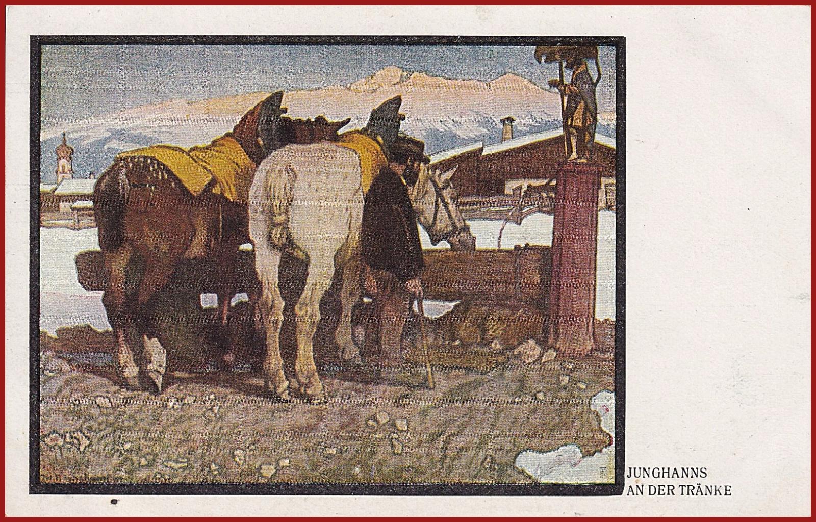 Kone (zvieratá) * napájadlo, ľudia, krajina, vidiecky motív * M3607 - Pohľadnice