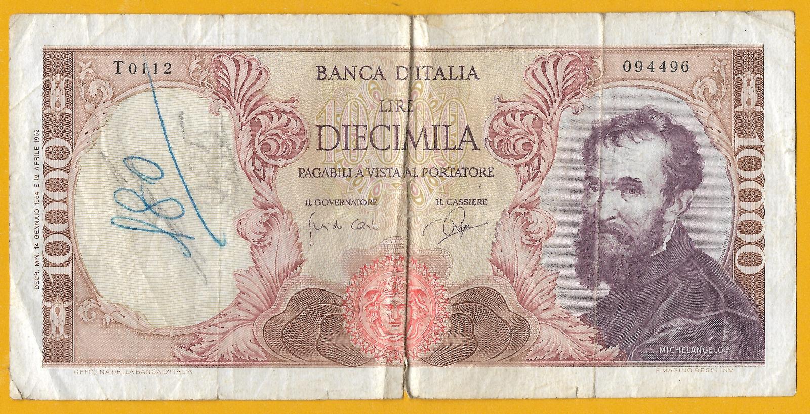 Taliansko - 10 000 lire r. 1964 - Bankovky