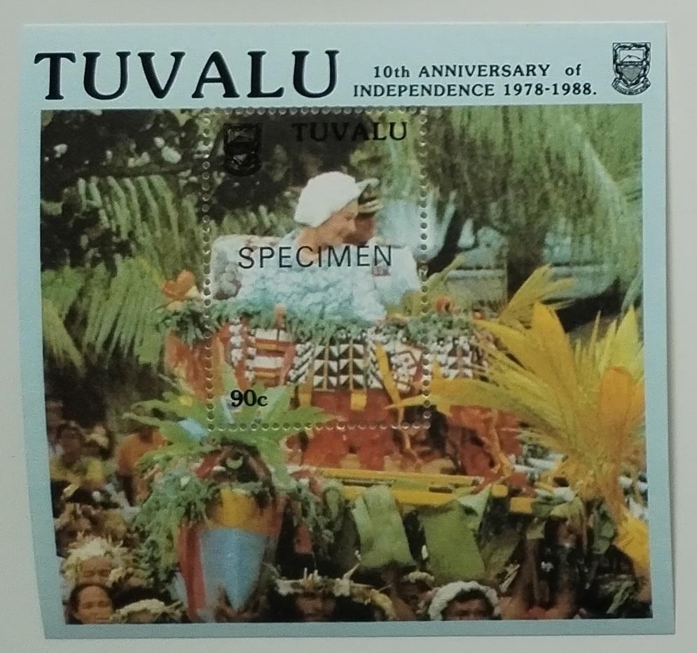 Tuvalu 1988 Desať rokov nezávislosti, Kráľovná Alžbeta II. ŠPECIMEN! - Filatelia