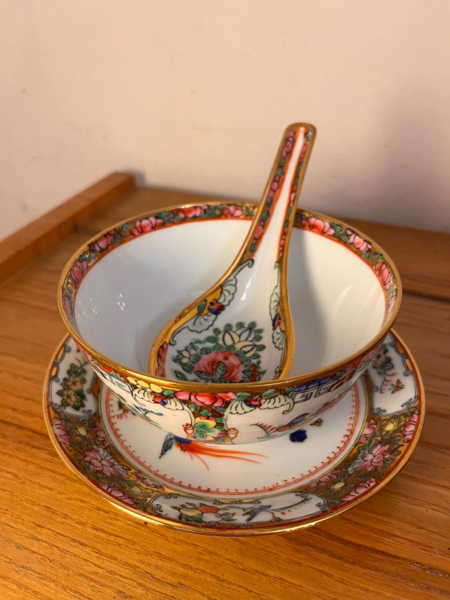 Čínský porcelanový set - miska , talíř a lžíce - Starožitnosti a umenie