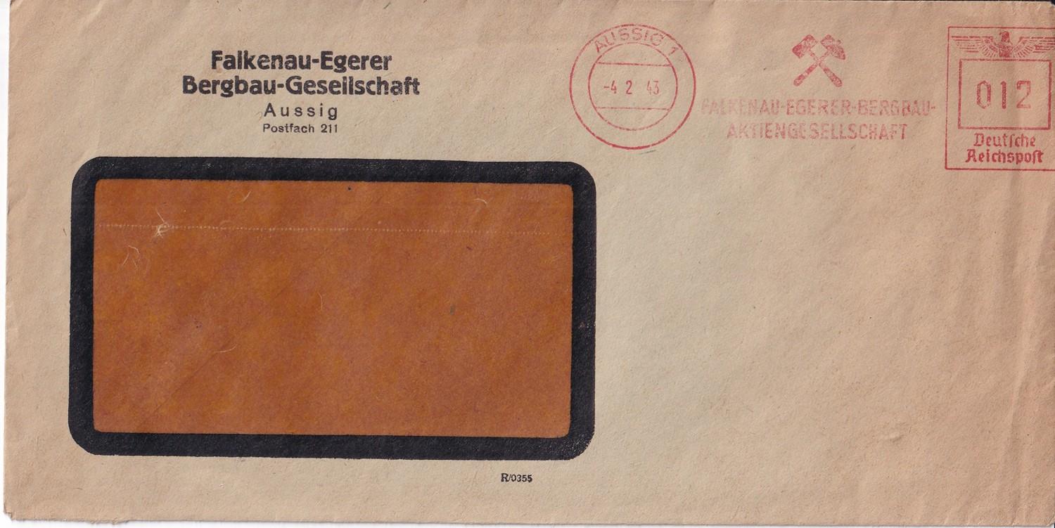 Obálka Falkenau-Egerer Ťažobná spoločnosť, 1943 baníctvo - Filatelia