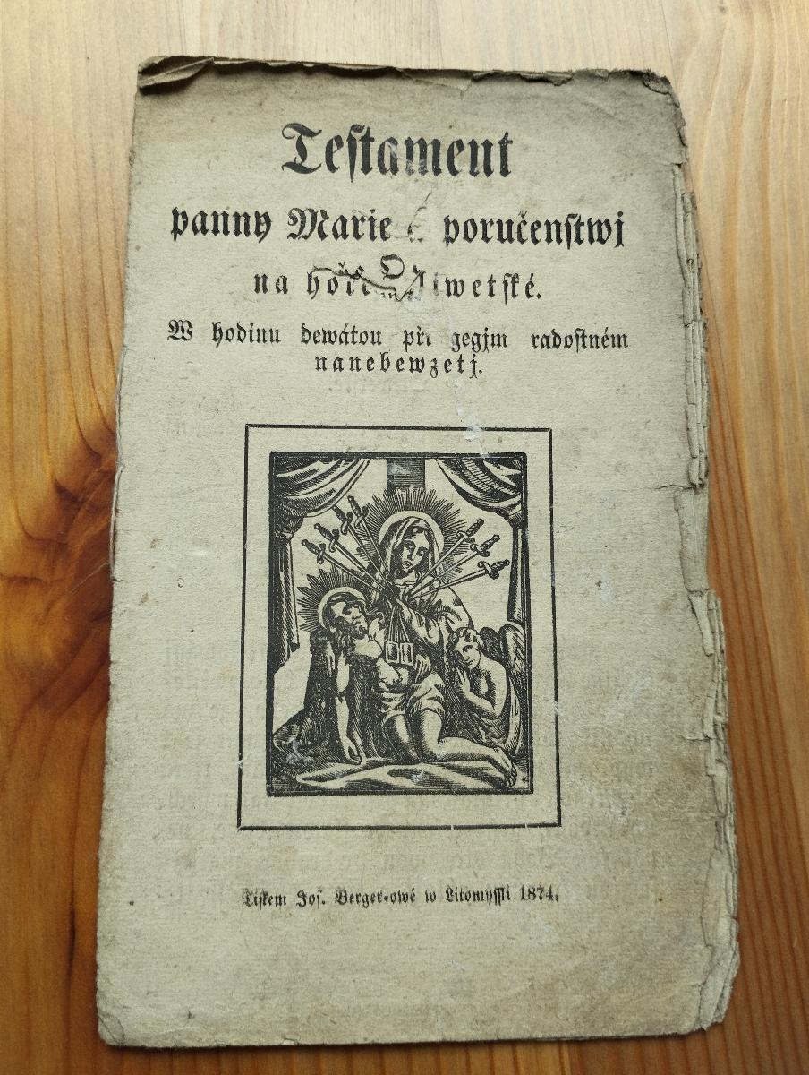 Stará tlač Testament Panny Márie, Litomyšl 1874 - Antikvariát