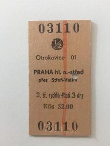 Starý železničný lístok - 03110 - Otrokovice 01 - Praha hl. n.