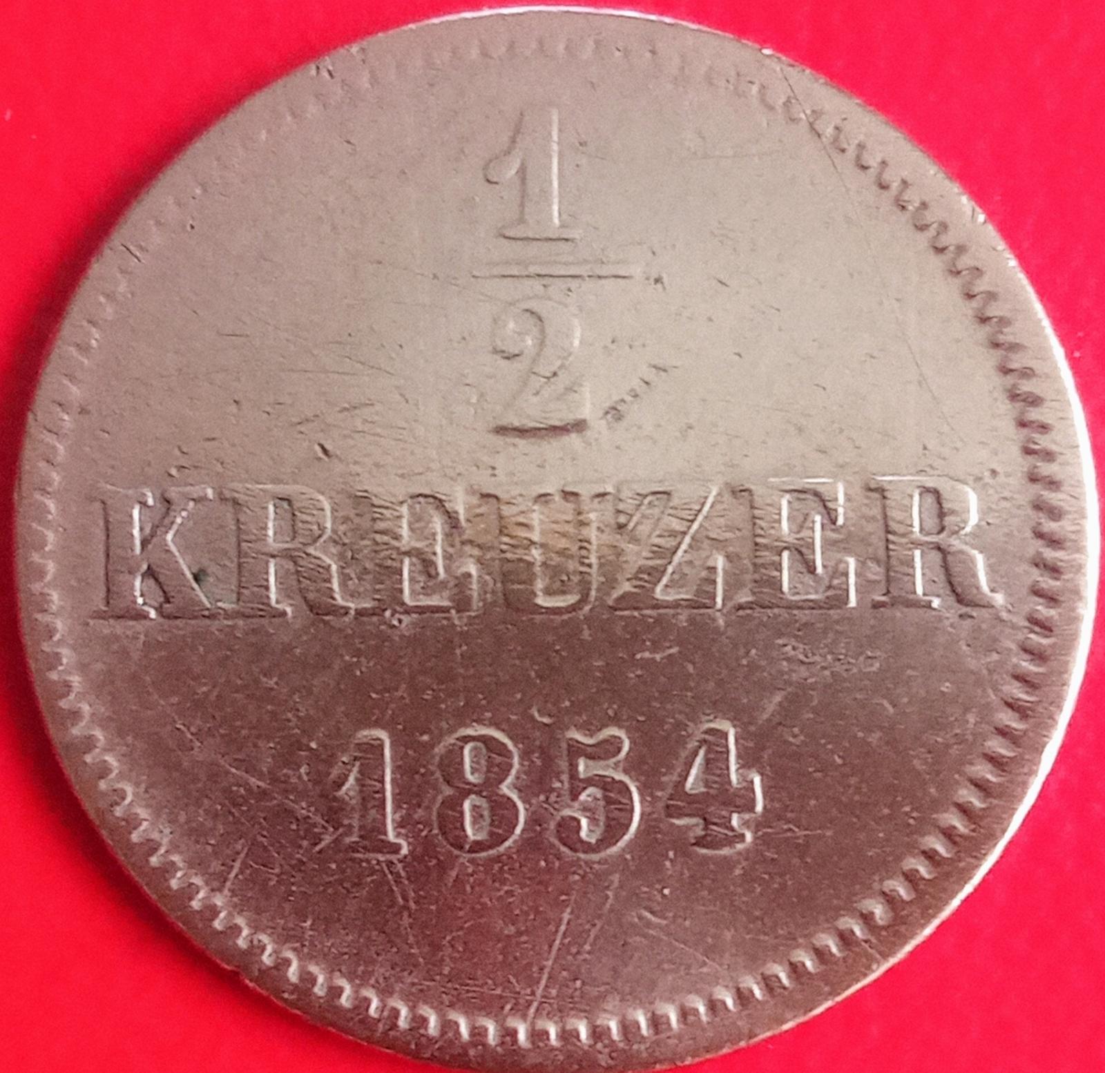 Nemecko- Bavorsko 1/2 Krejcar r.1854 - Numizmatika