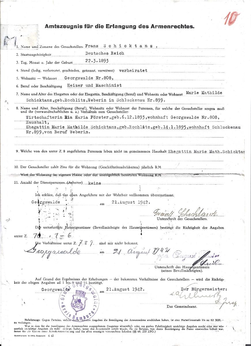 Úradný doklad, z roku 1942, s podpisom starostu, Jiříkov, Rumburk - Filatelia