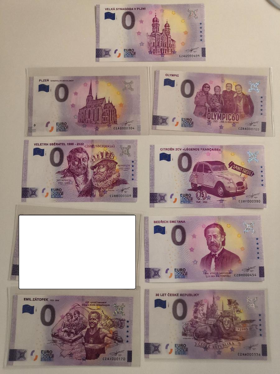 0 Euro bankovka / souvenir - CZ, mix 8ks (Zátopek, Bedřich, ...) - Zberateľstvo