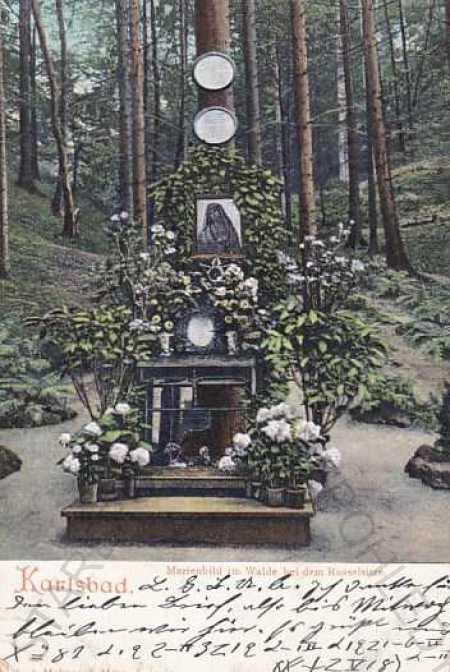 Karlovy Vary - Karlsbad, obraz Panny Márie, les, D - Pohľadnice miestopis