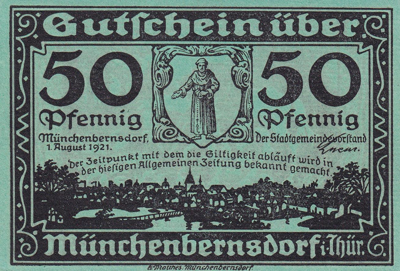 Nemecké núdzovky 1921 - Münchenbernsdorf - 50 Pfennig (zelená) - Zberateľstvo