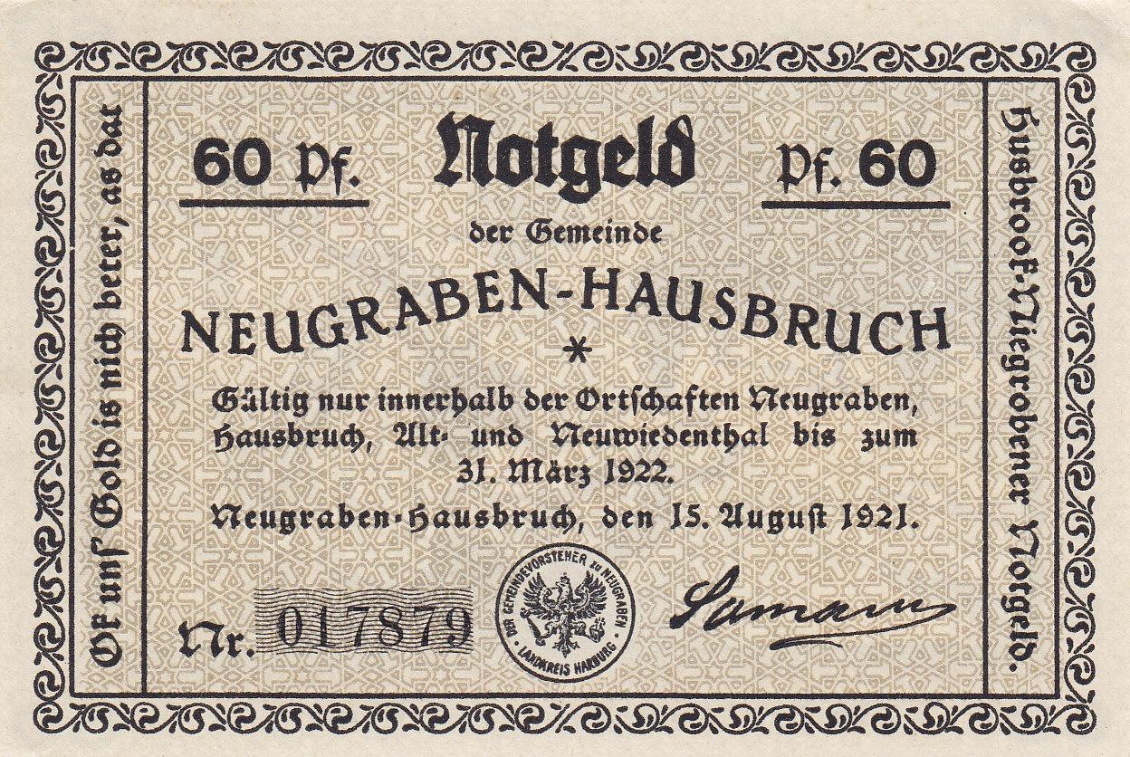 Nemecké núdzovky 1921 - Neugraben-Hausbruch /dnes Hamburg - 60 Pfennig - Zberateľstvo