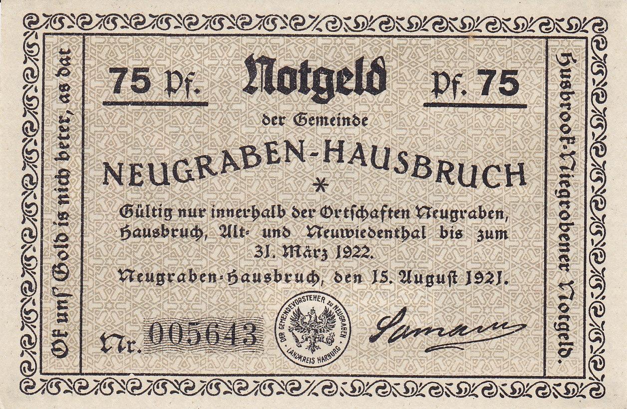Nemecké núdzovky 1921 - Neugraben-Hausbruch /dnes Hamburg - 75 Pfennig - Zberateľstvo