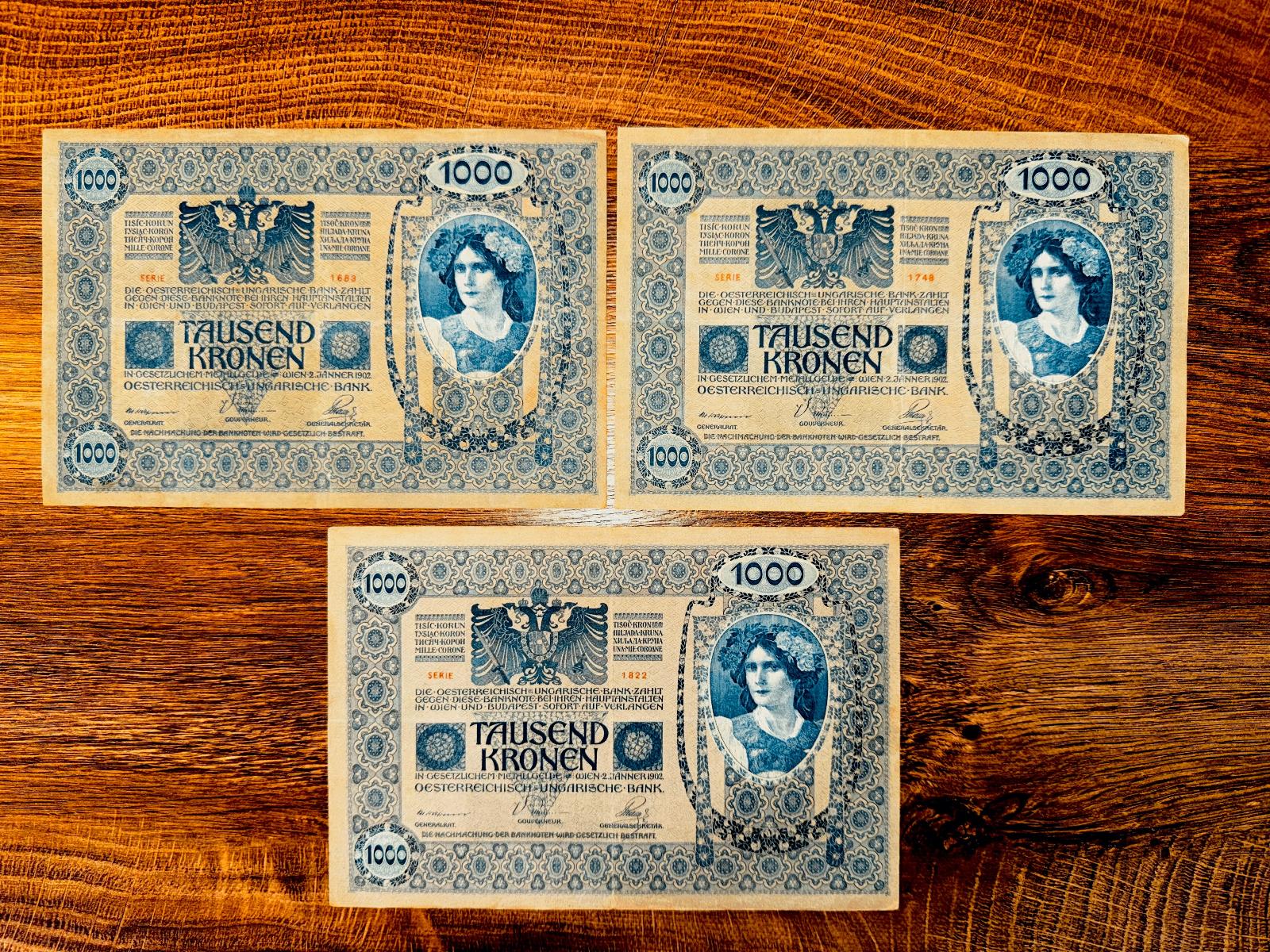 Rakúsko-Uhorsko, 3x 1000 korun 1902 - Zberateľstvo